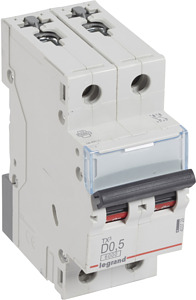 WYŁĄCZNIK NADPRĄDOWY D 0,5A 2 POLOWY CHARAKTERYSTYKA D SERII TX3 S 302 - 403729 - LEGRAND