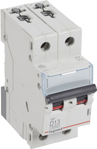 WYŁĄCZNIK NADPRĄDOWY D 13A 2-POLOWY CHARAKTERYSTYKA D SERII TX3 S 302 - 403737 - LEGRAND