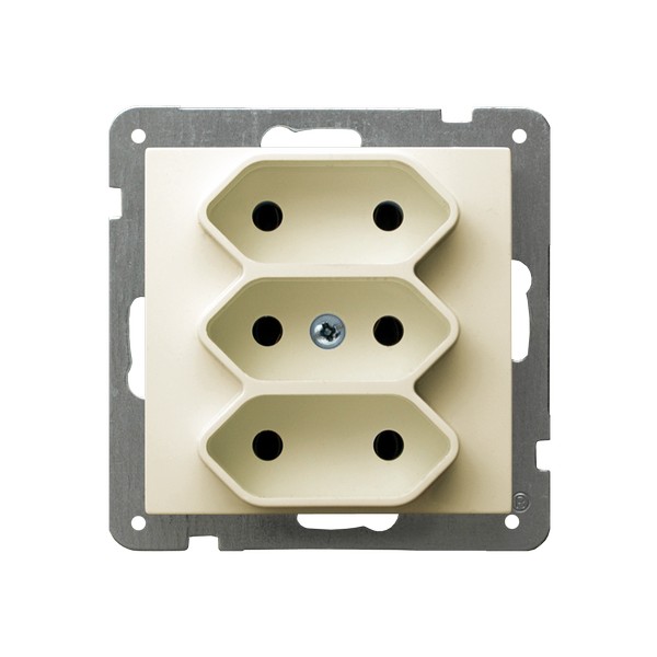 GNIAZDO POTRÓJNE BEZ UZIEMIENIA 3X2P EURO ZACISKI ŚRUBOWE 2.5A 250V IP20 EURO ECRU AS - GP-3G/m/27 - OSPEL