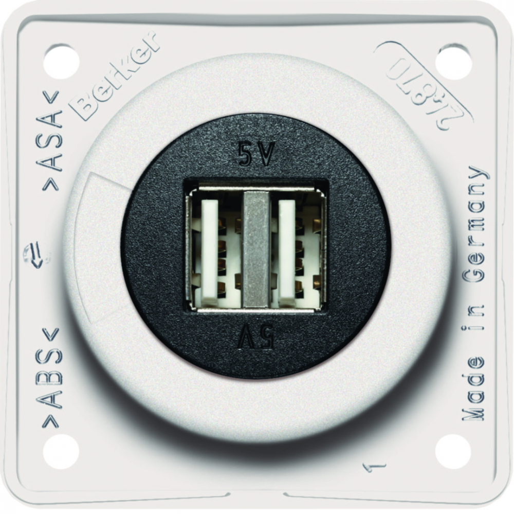 Integro Gniazdo USB ładowania podwójne, 12V, 3A; biały połysk, mechanizm czarny - 926022509 - HAGER