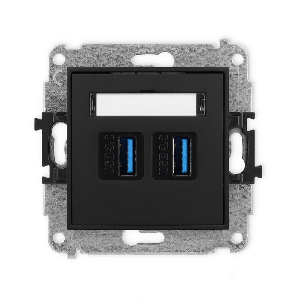 Mechanizm gniazda podwójnego 2xUSB A-A 3.0 podtynkowy IP 20 MINI czarny mat - 12MGUSB-6 - KARLIK