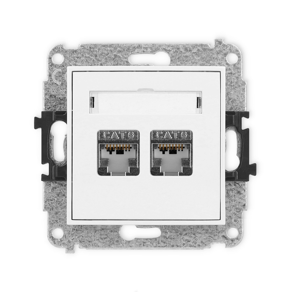 Mechanizm gniazda komputerowego podwójnego 2xRJ45, kat. 6, ekranowany, 8-stykowy podtynkowy IP 20 MINI biały - MGK-6 - KARLIK