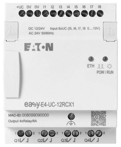 EASYE4 12-24VDC, 24VAC, 8DI(4AI), 4DO-R, BEZ WYŚW. EASY-E4-UC-12RCX1 - 197212 - EATON