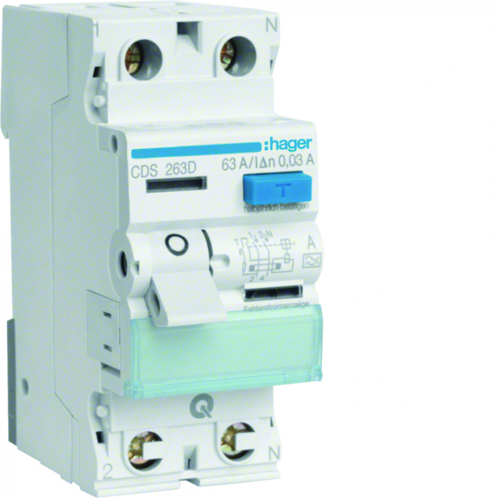 RCCB Wyłącznik różnicowoprądowy 1P+N 63A/30mA Typ A QuickConnect - CDS263D - HAGER