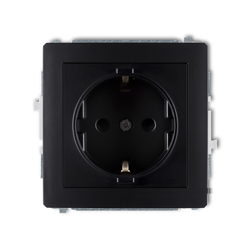 Mechanizm gniazda pojedynczego z uziemieniem SCHUKO 2P+Z (przesłony torów prądowych) podtynkowy IP 20, 16A 250V~ DECO czarny mat - 12DGP-1sp - KARLIK
