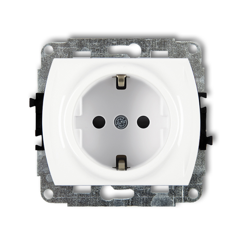 Mechanizm gniazda pojedynczego z uziemieniem SCHUKO 2P+Z (przesłony torów prądowych) podtynkowy IP 20, 16A 250V~ TREND biały - GP-1sp - KARLIK