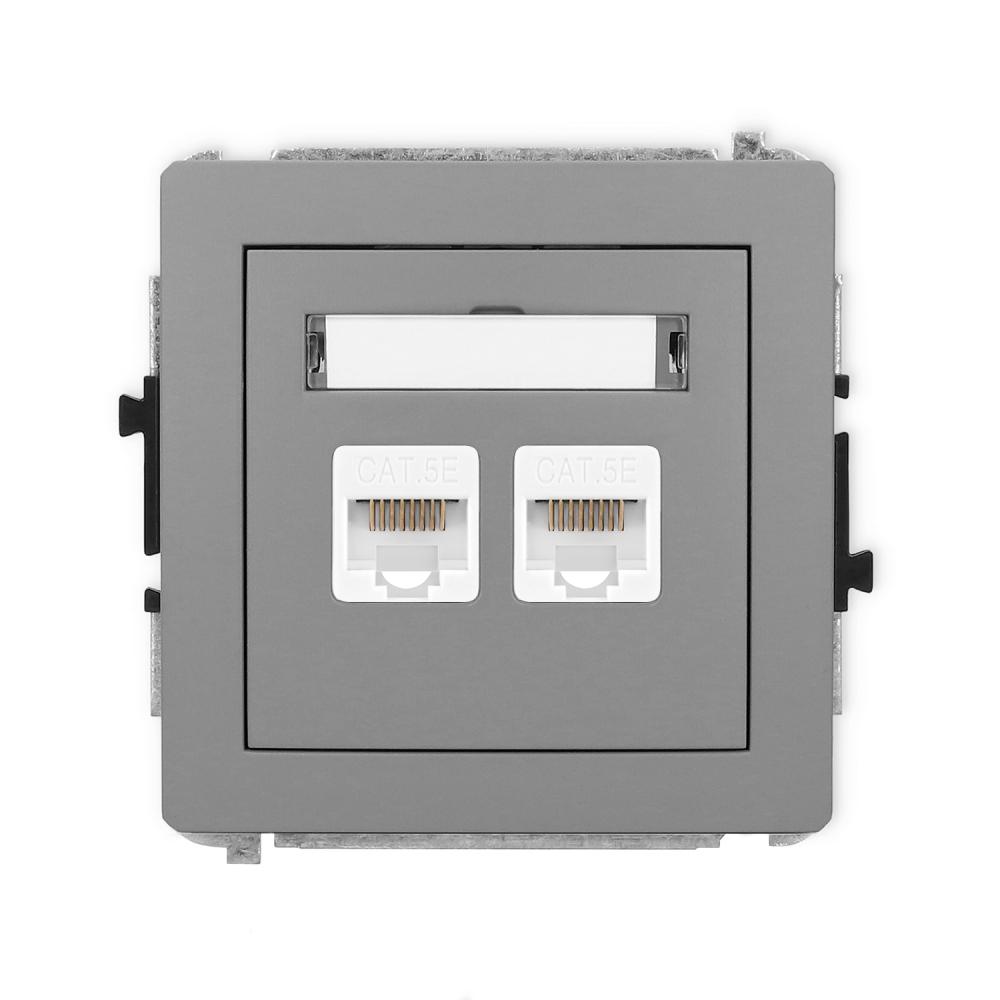 Mechanizm gniazda komputerowego podwójnego 2xRJ45, kat. 5e, 8-stykowy podtynkowy IP 20 DECO szary mat - 27DGK-2 - KARLIK