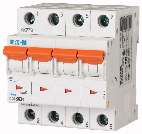 WYŁĄCZNIK NADPRĄDOWY 10KA, IN=63A, CHAR. B, 4-BIEG. SERIA PLSM PLSM-B63/4-MW - 242592 - EATON