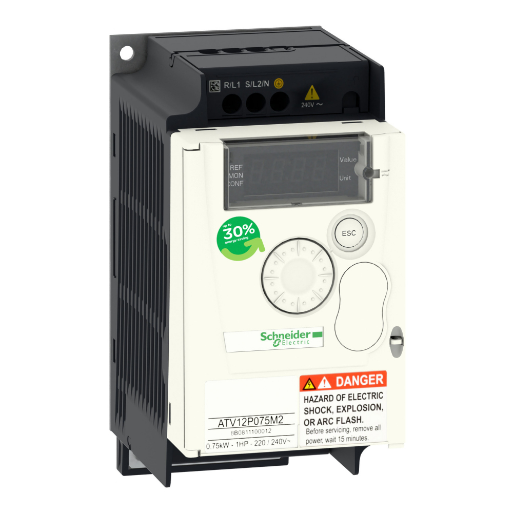 Przemiennik częstotliwości ATV12 1 fazowe 200/240VAC 50/60Hz 0.75kW 4.2A IP20 - ATV12P075M2 - SCHNEIDER ELECTRIC