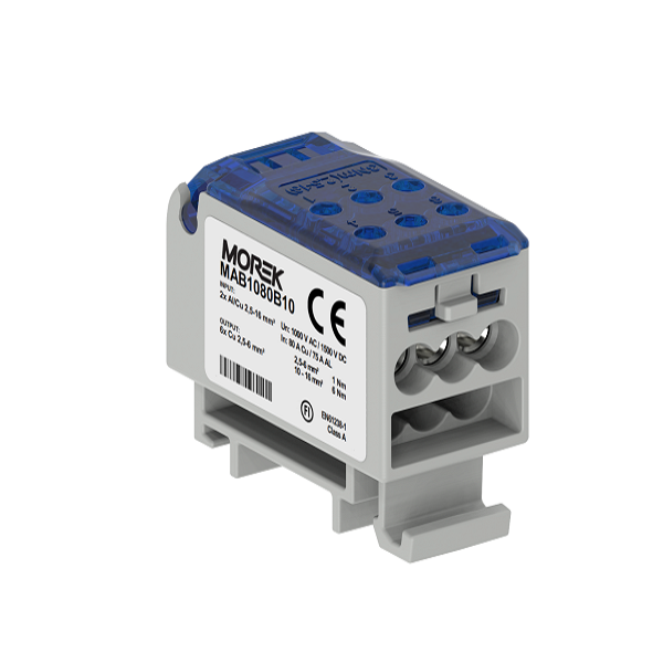 OJL80A niebieski blok dystrybucyjny - rozdzielczy AL/CU we: 2x 2.5-16mm wy: 6x 2.5-6mm, 1000VAC/1500VDC - MAB1080B10 - MOREK