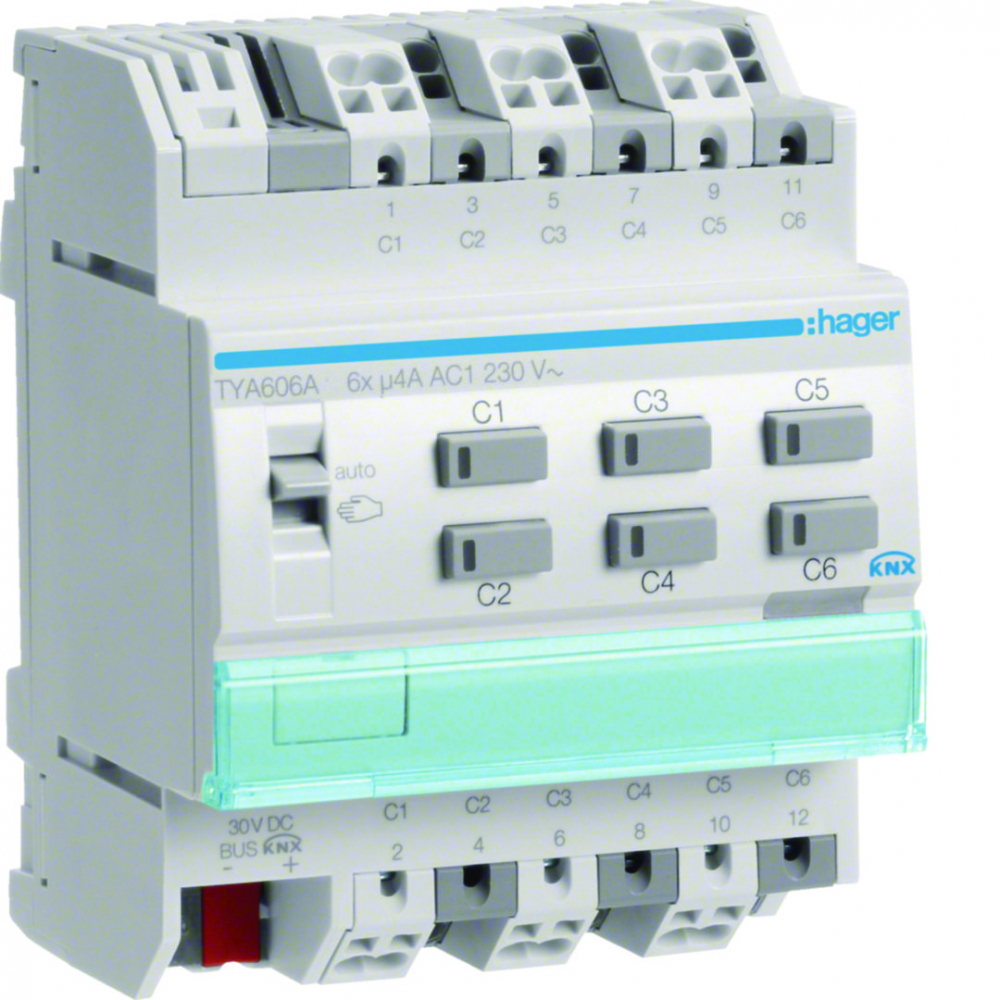 WYJŚCIE BINARNE SZEŚCIOKROTNE 4A 4 MODUŁY KNX - TYA606A - HAGER