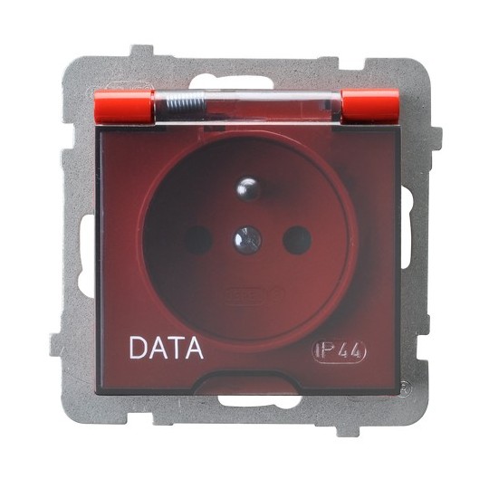 Gniazdo bryzgoszczelne z uziemieniem DATA IP-44 wieczko przezroczyste 16A/250~, IP-44, zaciski gwintowe CZERWONY AS - GPH-1GZD/m/00/d - OSPEL