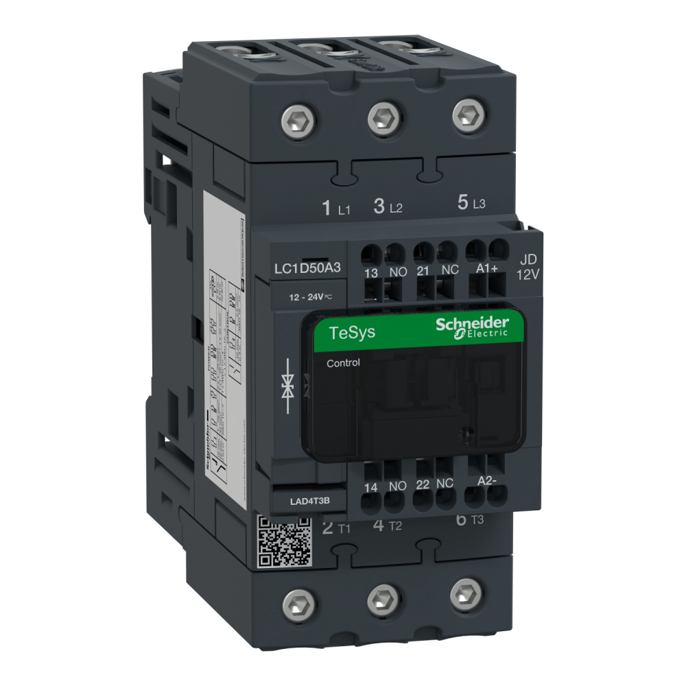 Stycznik mocy TeSys D 50A 3P 1NO 1NC cewka 12VDC zaciski EVK sprężynowe - LC1D50A3JD - SCHNEIDER ELECTRIC
