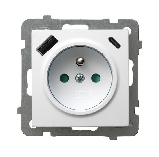 Gniazdo pojedyncze z uziemieniem z przesłonami torów prądowych, z ładowarką USB A+C GP-1GZPUSBAC/m/00 - GP-1GZPUSBAC/m/00 - OSPEL
