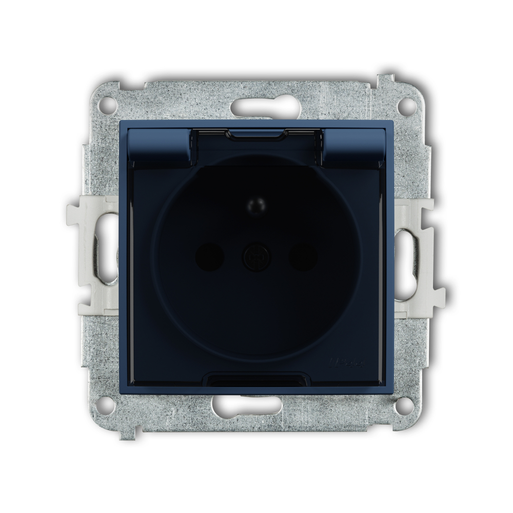 Mechanizm gniazda bryzgoszczelnego z uziemieniem 2P+Z (klapka dymna, przesłony torów prądowych) podtynkowy IP 44, 16A 250V~ MINI navy blue - 64MGPB-1zdp - KARLIK