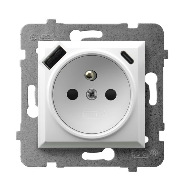 Gniazdo pojedyncze z uziemieniem z przesłonami torów prądowych, z ładowarką USB A+C GP-1UZPUSBAC/m/00 - GP-1UZPUSBAC/m/00 - OSPEL