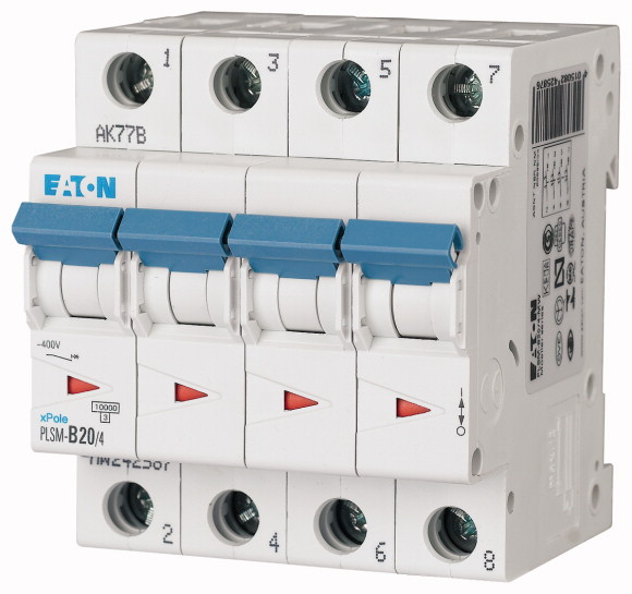 WYŁĄCZNIK NADPRĄDOWY 10KA, IN=20A, CHAR. D, 4-BIEG. SERIA PLSM PLSM-D20/4-MW - 242636 - EATON