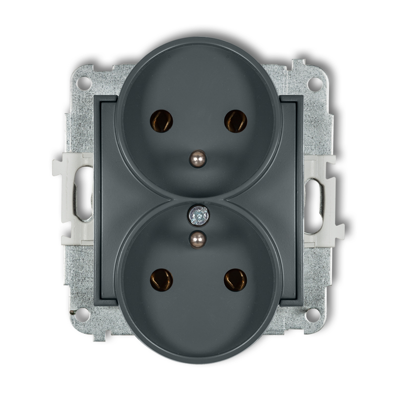 Mechanizm gniazda podwójnego do ramki z uziemieniem 2x(2P+Z) (bez przesłon torów prądowych) podtynkowy IP 20, 16A 250V~ MINI grafitowy mat - 28MGPR-2z - KARLIK