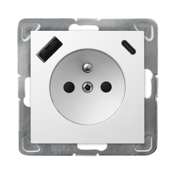 Gniazdo pojedyncze z uziemieniem z przesłonami torów prądowych, z ładowarką USB A+C GP-1YZPUSBAC/m/00 - GP-1YZPUSBAC/m/00 - OSPEL