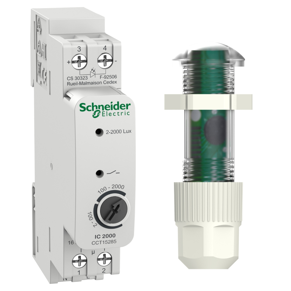 Analogowy łącznik zmierzchowy IC2000 1-kanałowy, 2-2000 lux, czujnik na zewnątrz - CCT15285 - SCHNEIDER ELECTRIC