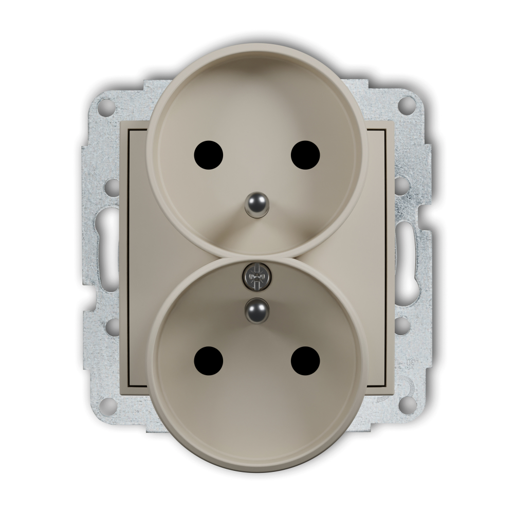 Mechanizm gniazda podwójnego do ramki z uziemieniem 2x(2P+Z) (przesłony torów prądowych) podtynkowy IP 20, 16A 250V~ MINI taupe - 60MGPR-2zp - KARLIK
