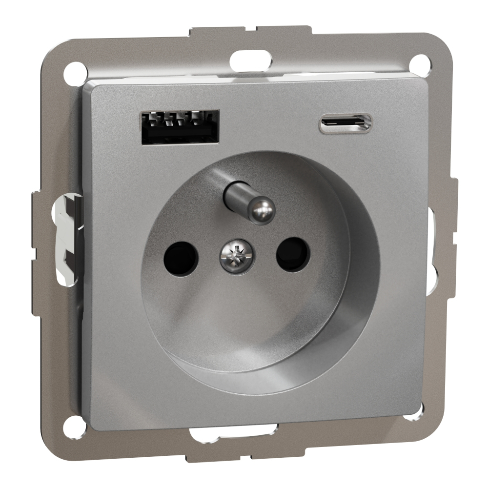 Gn.2P+PE z USB A+C 3A(z.bezgw.),srebr.al - SDD113072 - SCHNEIDER ELECTRIC