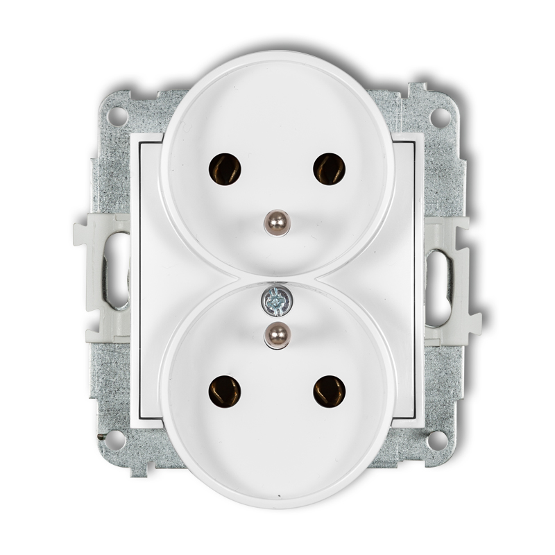 Mechanizm gniazda podwójnego do ramki z uziemieniem 2x(2P+Z) (bez przesłon torów prądowych) podtynkowy IP 20, 16A 250V~ ICON biały mat - 25IGPR-2z - KARLIK