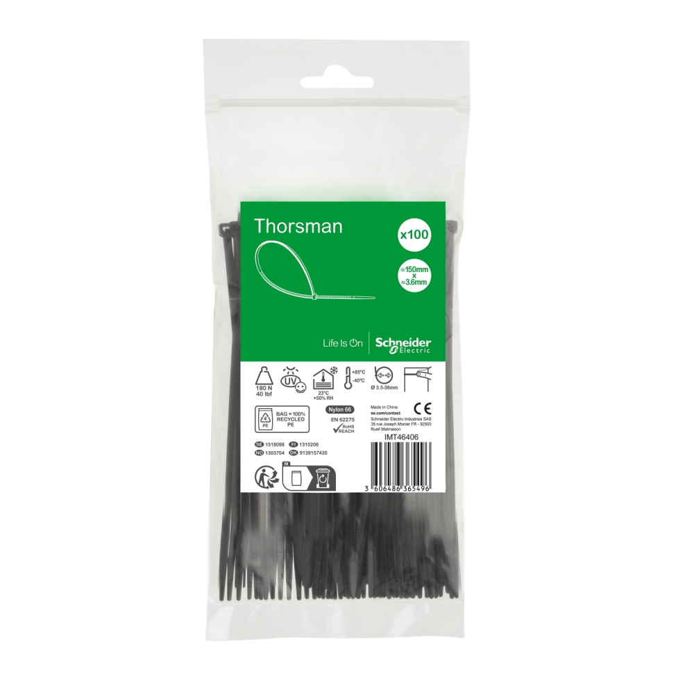 Opaska kabl. 150x3.6mm (100szt.) czarna - IMT46406 - SCHNEIDER ELECTRIC