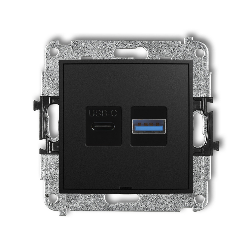 ŁADOWARKA PODWÓJNA USB C + USB A, 20W MAX IP 20, 100-240V ~, 50/60Hz CZARNY MAT MINI - 12MCUSBBO-8 - KARLIK