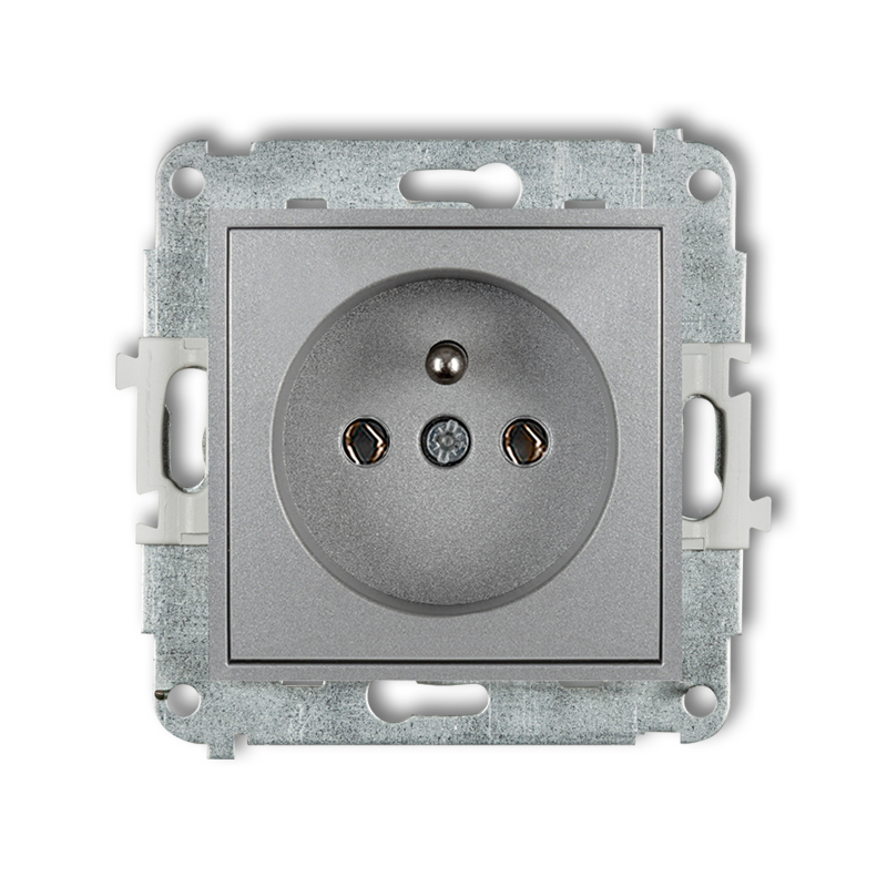 Mechanizm gniazda pojedynczego z uziemieniem 2P+Z (bez przesłon torów prądowych) podtynkowy IP 20, 16A 250V~ ICON srebrny metalik - 7IGP-1z - KARLIK
