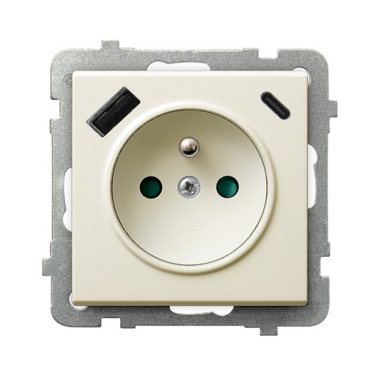 Gniazdo pojedyncze z uziemieniem z przesłonami torów prądowych, z ładowarką USB A+C GP-1RZPUSBAC/m/27 - GP-1RZPUSBAC/m/27 - OSPEL