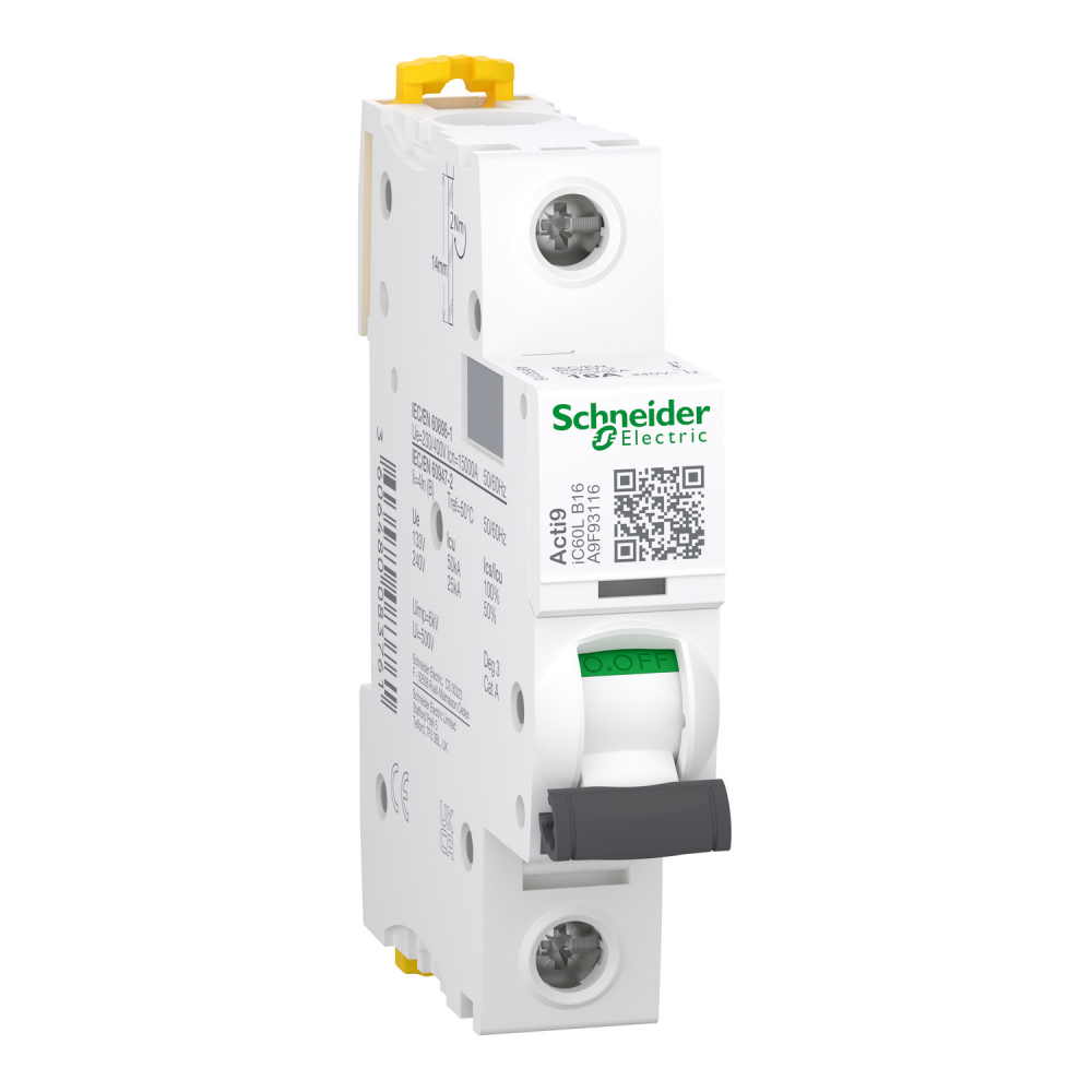 Wyłącznik nadprądowy iC60L-B16-1 - A9F93116 - SCHNEIDER ELECTRIC