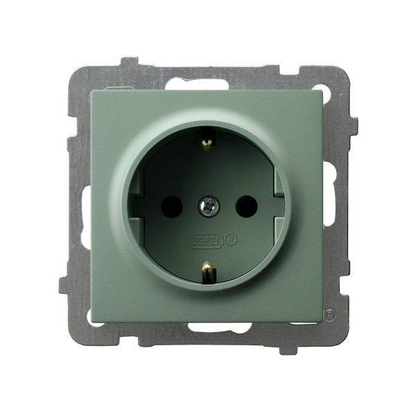 Gniazdo pojedyncze z uziemieniem schuko ZIELONY MAT - GP-1GS/m/84 - OSPEL