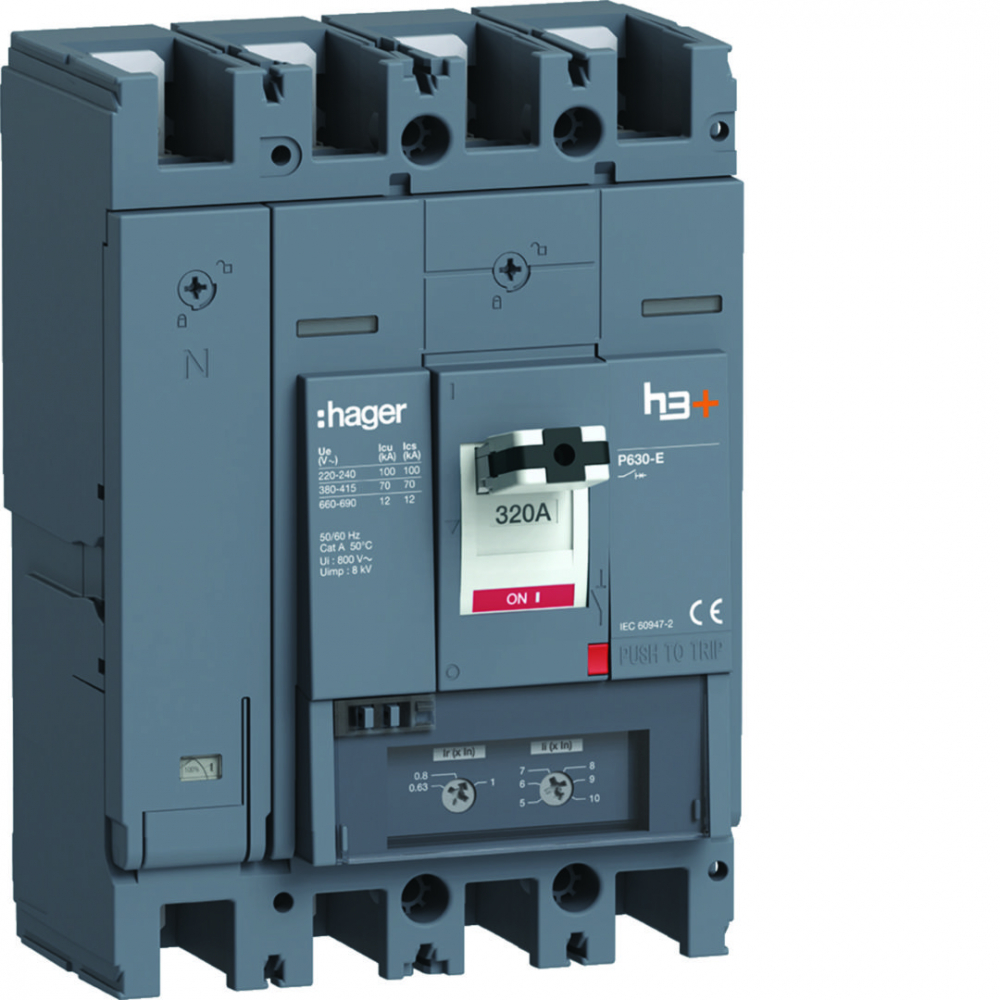 MCCB Wyłącznik mocy h3+ P630 TM 4x320A 70kA - HEW321DR - HAGER