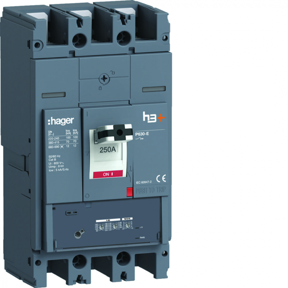 MCCB Wyłącznik mocy h3+ P630 LSnI 3x250A 70kA - HEW250GR - HAGER