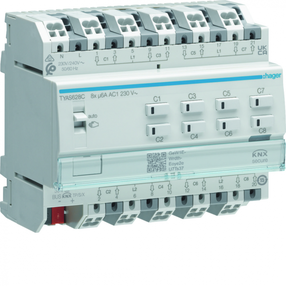 KNX e/s Sterownik żaluzji 8-krotny, 230V AC, KNX secure 6M - TYAS628C - HAGER