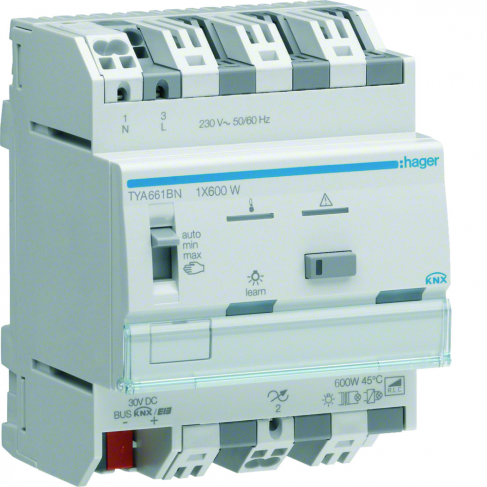 KNX system Ściemniacz uniwersalny 1-kanałowy 600W, 4 mod - TYA661BN - HAGER