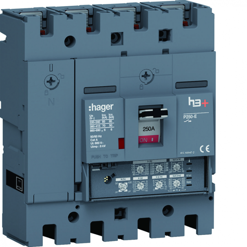 MCCB Wyłącznik mocy h3+ P250 4P 250A 70kA LSI - HET251JR - HAGER