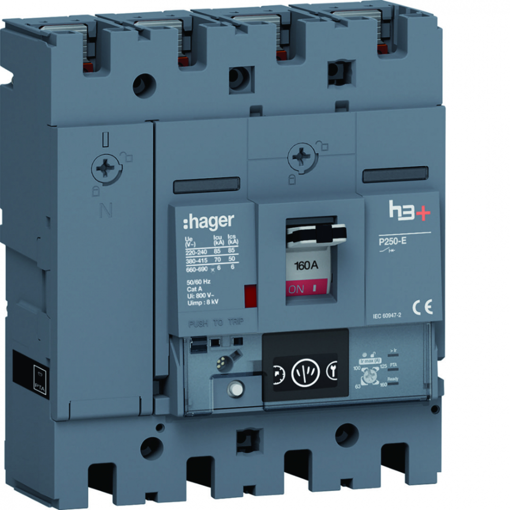 MCCB Wyłącznik mocy h3+ P250 4P 160A 70kA Energy - HET161NR - HAGER