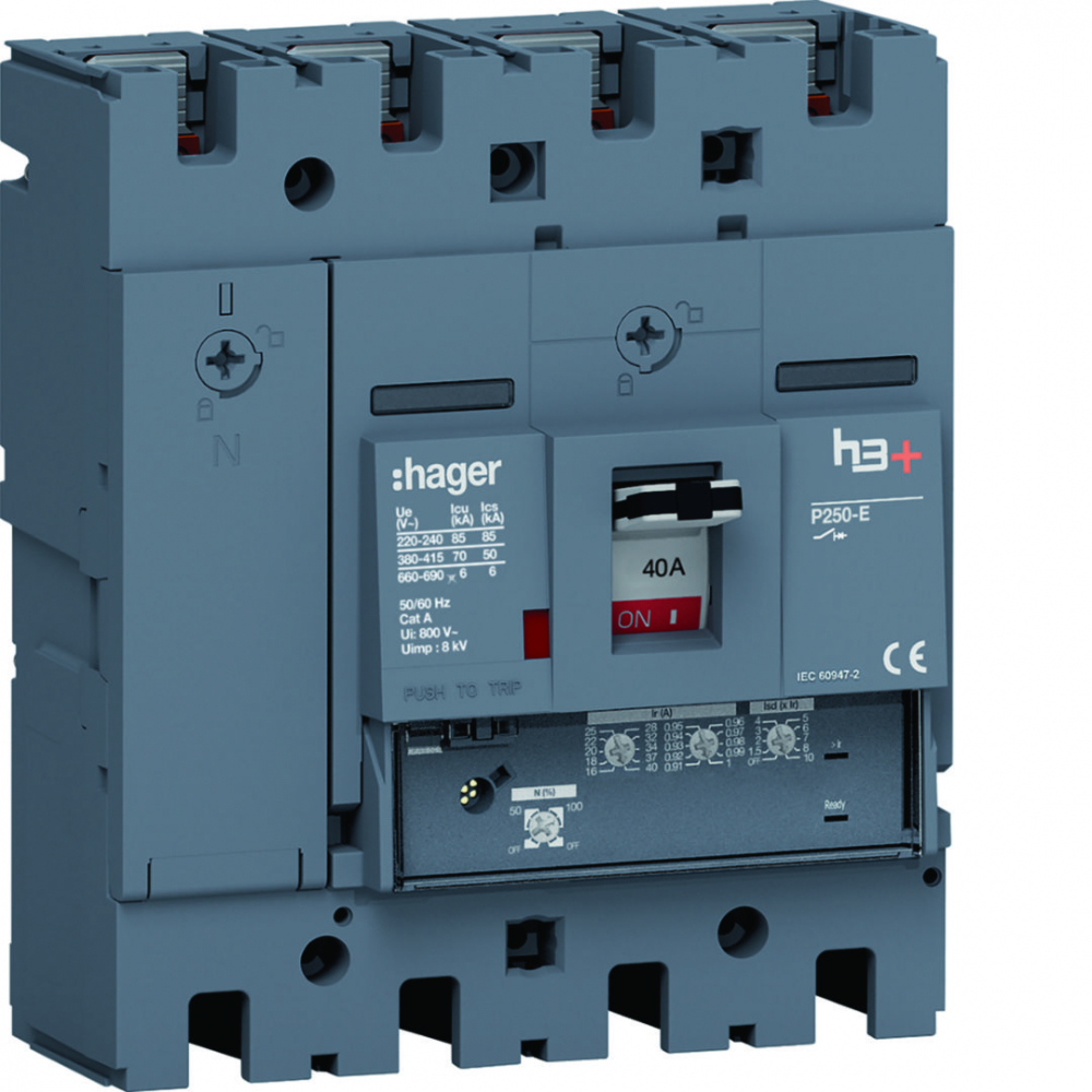MCCB Wyłącznik mocy h3+ P250 4P 40A 70kA LSnI - HET041GR - HAGER