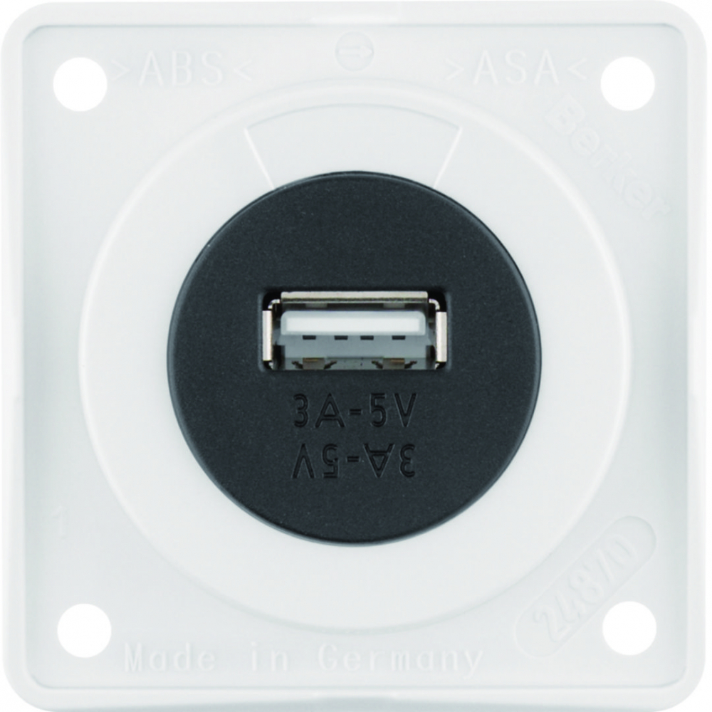 Integro Gniazdo USB ładowania pojedyncze 12V, 3A; biały połysk, mechanizm czarny - 926032509 - HAGER