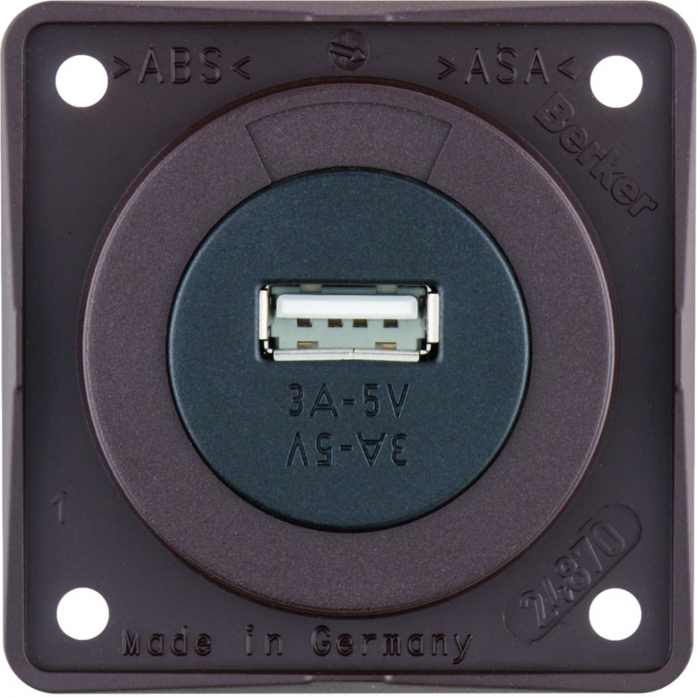 Integro Gniazdo USB ładowania pojedyncze, 12V, 3A; brązowy mat, mechanizm czarny - 926032501 - HAGER