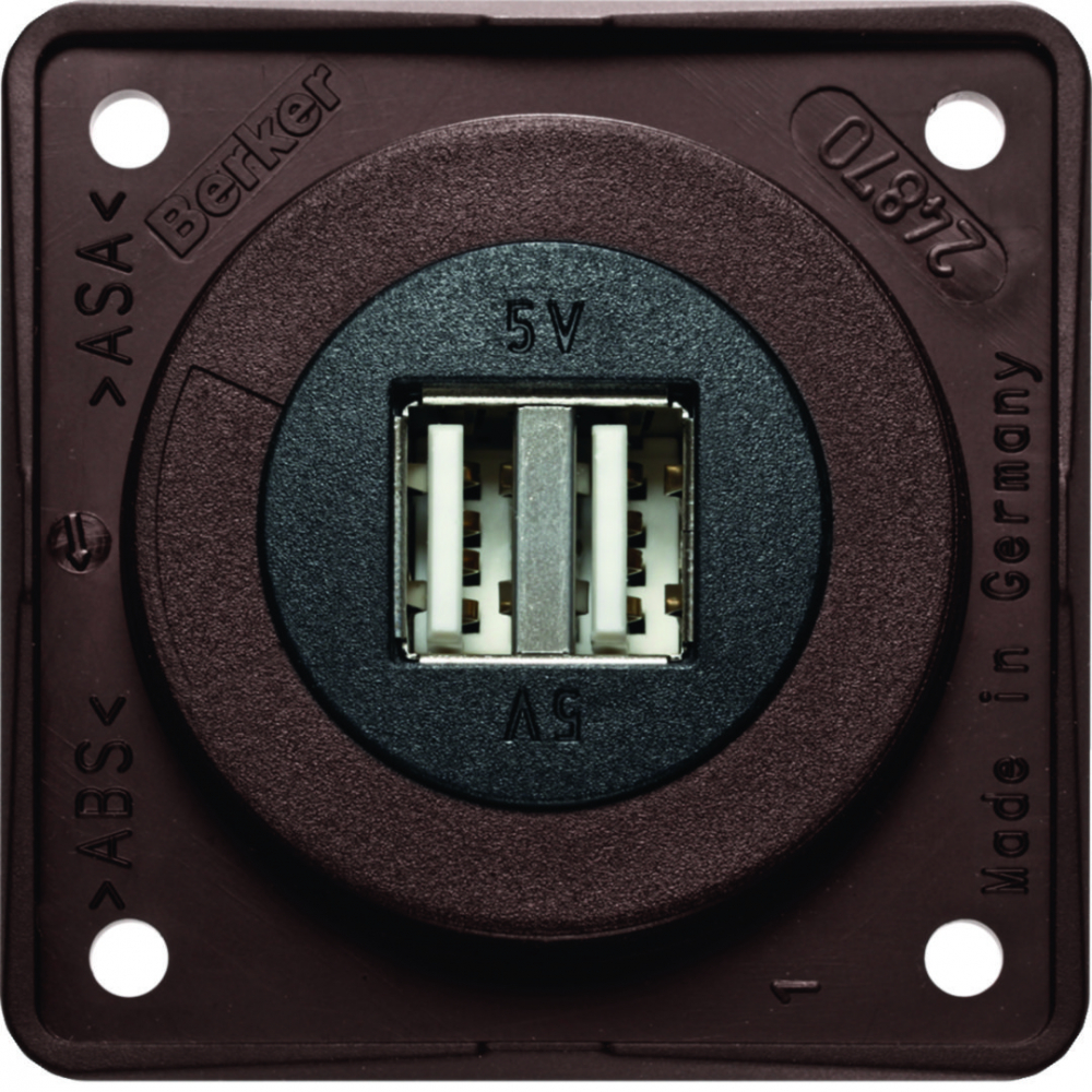 Integro Gniazdo USB ładowania podwójne, 12V, 3A; brązowy mat, mechanizm czarny - 926022501 - HAGER