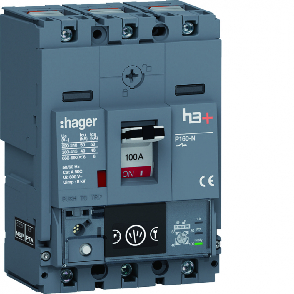 MCCB Wyłącznik mocy h3+ P160 3P 100A 40kA Energy - HNS100NC - HAGER