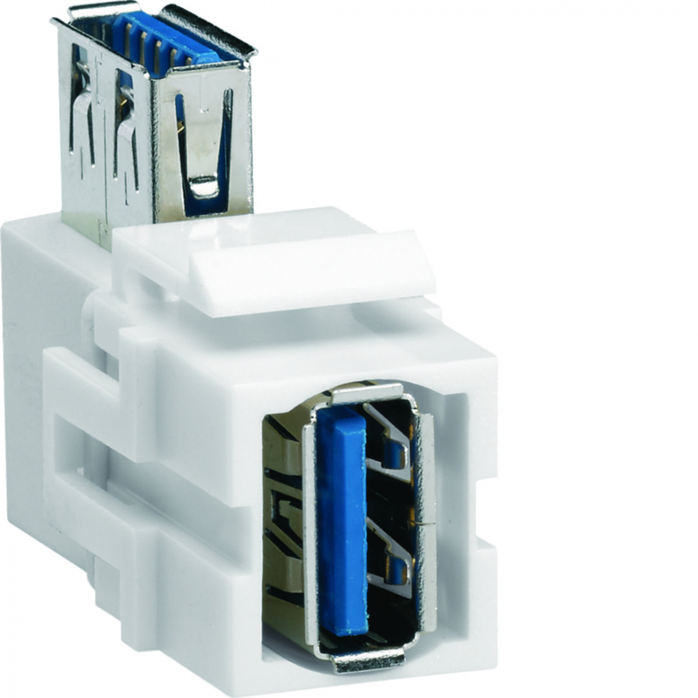 Moduł KEYSTONE gniazdo USB 3.0, przelotowe, wtyk kątowy 90°, biały - VZ30UA - HAGER