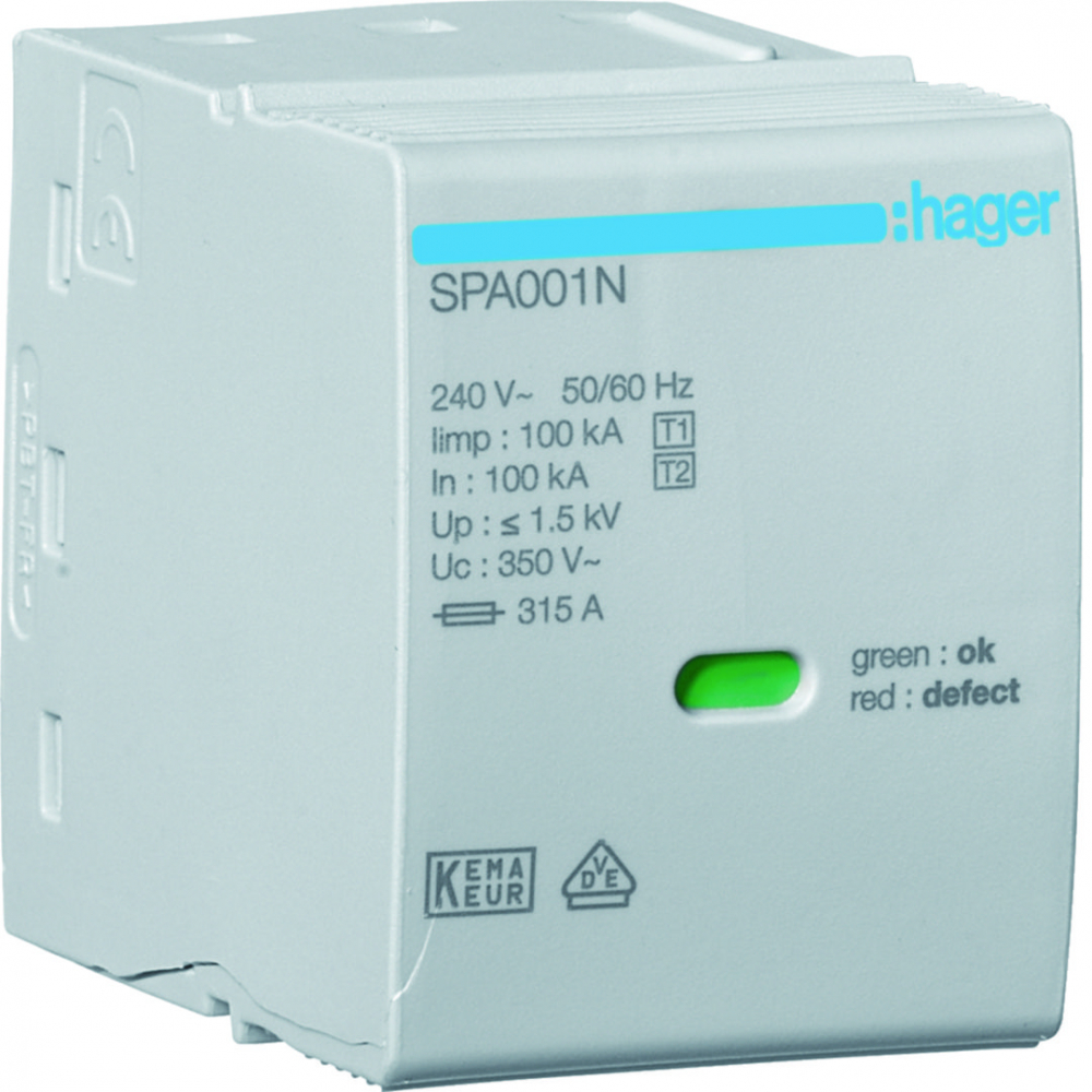 SPD Moduł T1 1P sieć TT(N-PE) Iimp=100kA In=100kA Up?1,5kV - SPA001N - HAGER