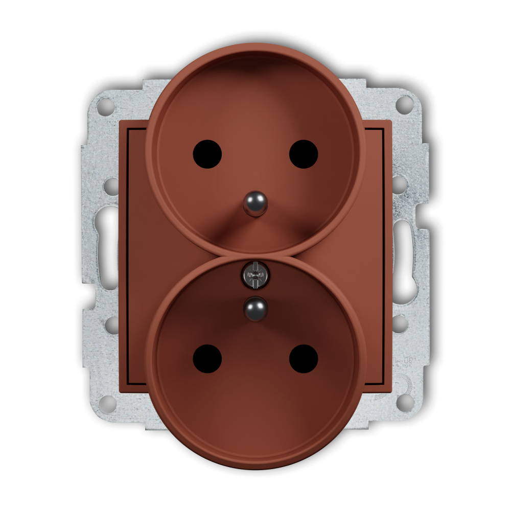 Mechanizm gniazda podwójnego do ramki z uziemieniem 2x(2P+Z) (przesłony torów prądowych) podtynkowy IP 20, 16A 250V~ MINI terakota - 63MGPR-2zp - KARLIK