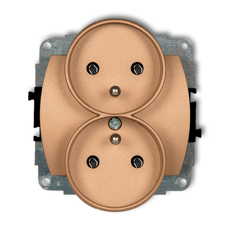 Mechanizm gniazda podwójnego do ramki poziomej z uziemieniem 2x(2P+Z) (bez przesłon torów prądowych) podtynkowy IP 20, 16A 250V~ TREND złoty metalik - 8GPR-2z - KARLIK