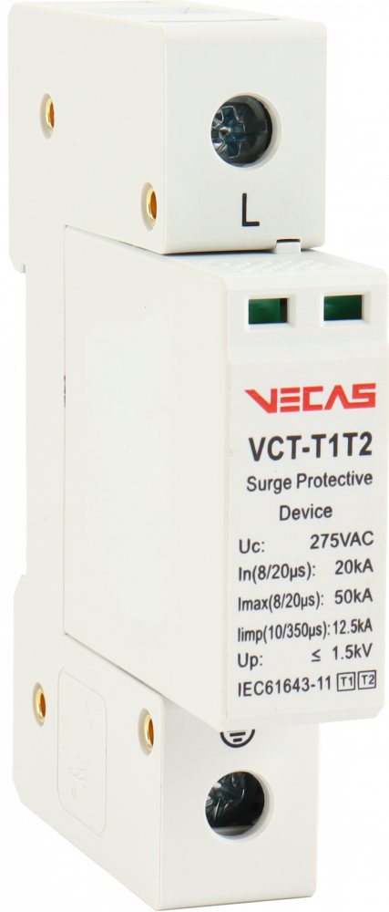 Ogranicznik przepięć T1T2 (B+C) 275V AC 12,5kA 1,5kV 1P - VCS-VCT-T1T2-AC-12.5-1P - VECAS