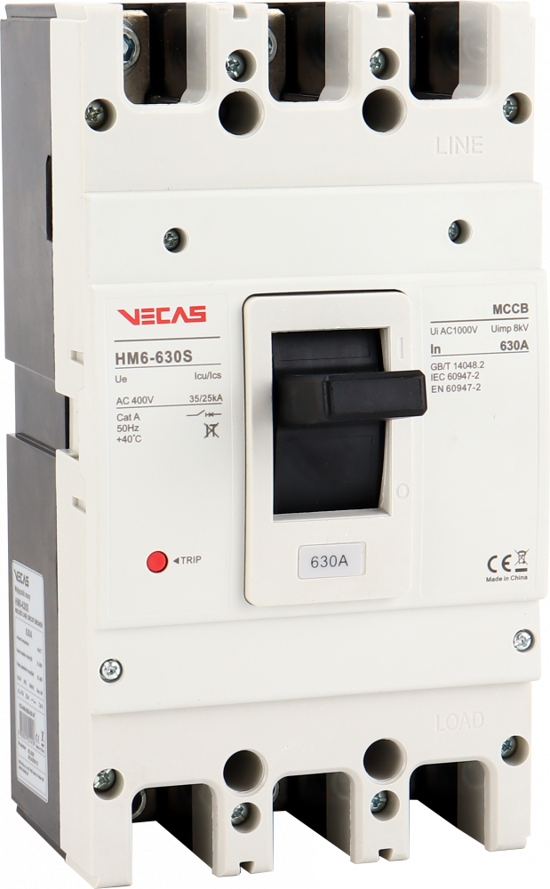 Wyłącznik mocy HM6-630S 630A 3P 35/25kA 400V AC wyzw. TM (bez regulacji) - VCS-HM6-630S-630-3P - VECAS